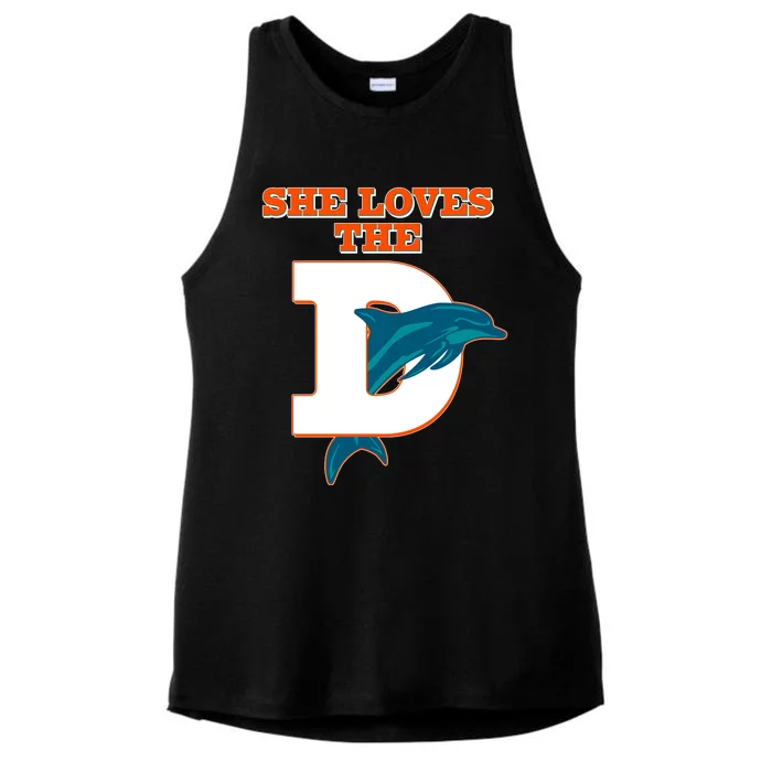 Funny She Loves The D Miami Football Fan Ladies Tri-Blend Wicking Tank