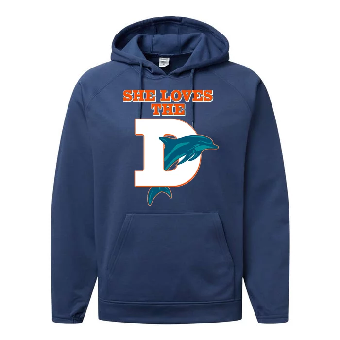 Funny She Loves The D Miami Football Fan Performance Fleece Hoodie