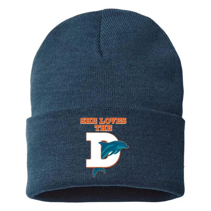 Funny She Loves The D Miami Football Fan Sustainable Knit Beanie