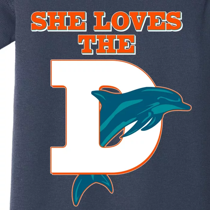 Funny She Loves The D Miami Football Fan Baby Bodysuit