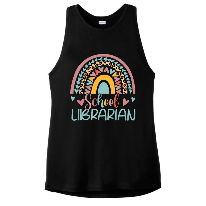 Funny School Librarian Rainbow Leopard Print Librarian Ladies Tri-Blend Wicking Tank