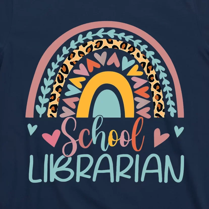 Funny School Librarian Rainbow Leopard Print Librarian T-Shirt