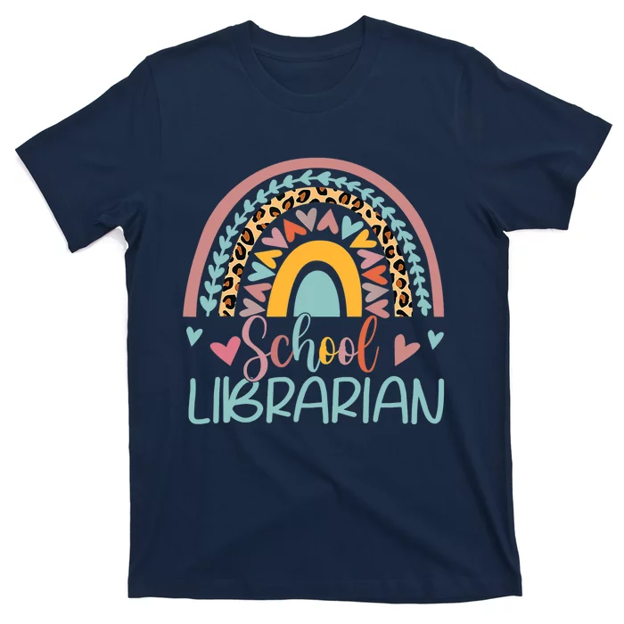 Funny School Librarian Rainbow Leopard Print Librarian T-Shirt