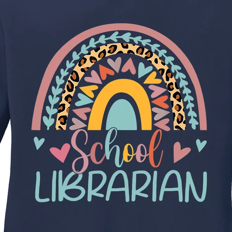 Funny School Librarian Rainbow Leopard Print Librarian Ladies Long Sleeve Shirt