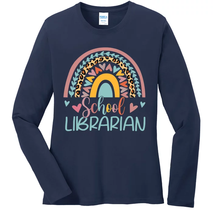 Funny School Librarian Rainbow Leopard Print Librarian Ladies Long Sleeve Shirt