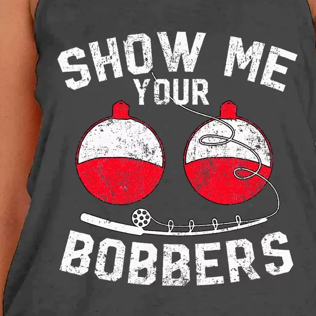 Funny Show Me Your Bobbers Cool Fishing Women's Knotted Racerback Tank