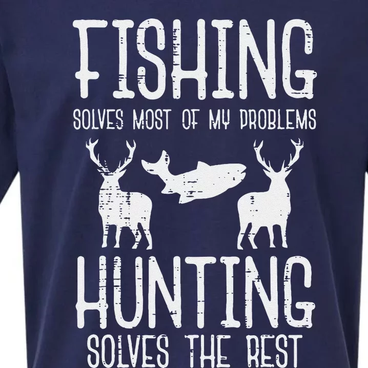 Fishing Solves Most Problems Hunting Rest Funny Sueded Cloud Jersey T-Shirt