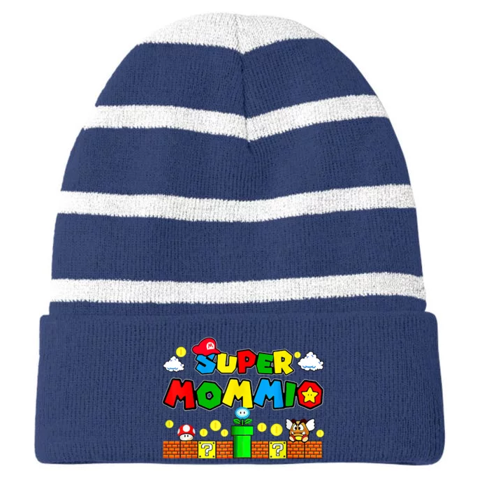 Funny Super Mommio Mothers Video Game Lovers Striped Beanie with Solid Band