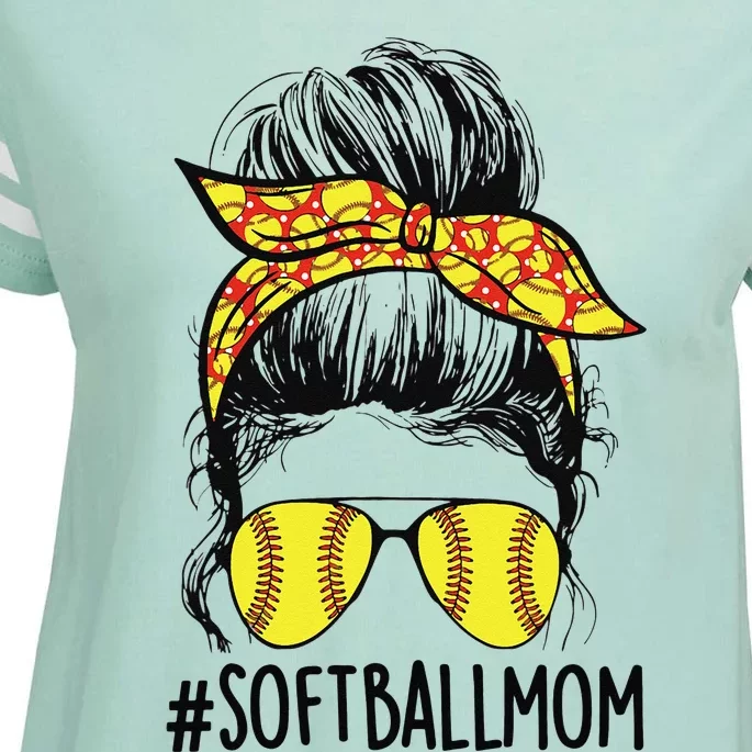 Funny Softball Mom Messy Bun Mama Mother's Day Sporty Mom Enza Ladies Jersey Football T-Shirt