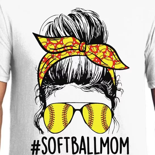 Funny Softball Mom Messy Bun Mama Mother's Day Sporty Mom Pajama Set