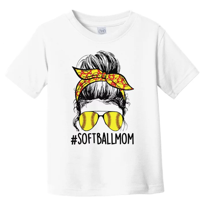 Funny Softball Mom Messy Bun Mama Mother's Day Sporty Mom Toddler T-Shirt