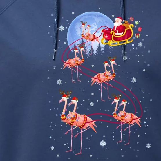 Flamingo Santa Merry Christmas Flamingo Sleigh Pajama Family Gift Performance Fleece Hoodie