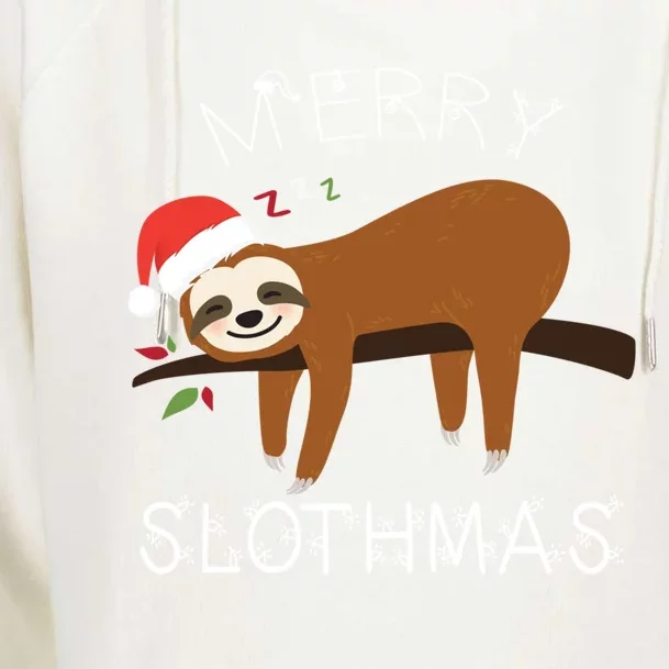 Funny Sloth Merry Christmas Merry Slothmas Holiday Funny Gift Cool Gift Womens Funnel Neck Pullover Hood