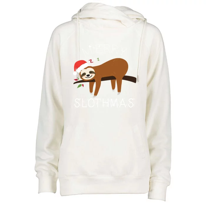 Funny Sloth Merry Christmas Merry Slothmas Holiday Funny Gift Cool Gift Womens Funnel Neck Pullover Hood