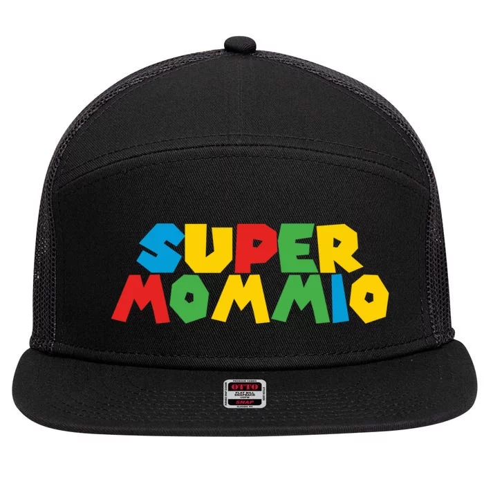 Funny Super Mommio Mother's Day Gamer 7 Panel Mesh Trucker Snapback Hat