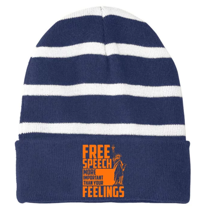 Free Speech More Important Than Your Feelings Striped Beanie with Solid Band