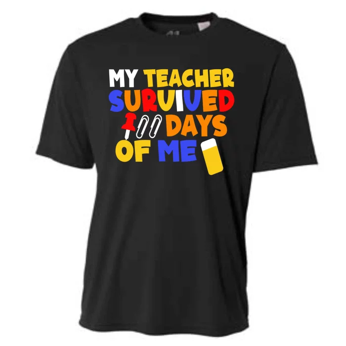 Funny Student Meaningful Gift My Teacher Survived 100 Days Of Me Cool Gift Cooling Performance Crew T-Shirt