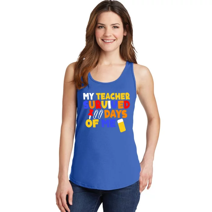 Funny Student Meaningful Gift My Teacher Survived 100 Days Of Me Cool Gift Ladies Essential Tank