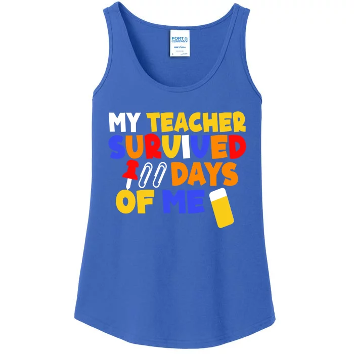 Funny Student Meaningful Gift My Teacher Survived 100 Days Of Me Cool Gift Ladies Essential Tank