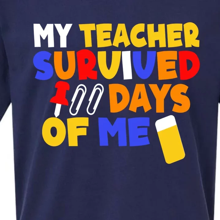 Funny Student Meaningful Gift My Teacher Survived 100 Days Of Me Cool Gift Sueded Cloud Jersey T-Shirt