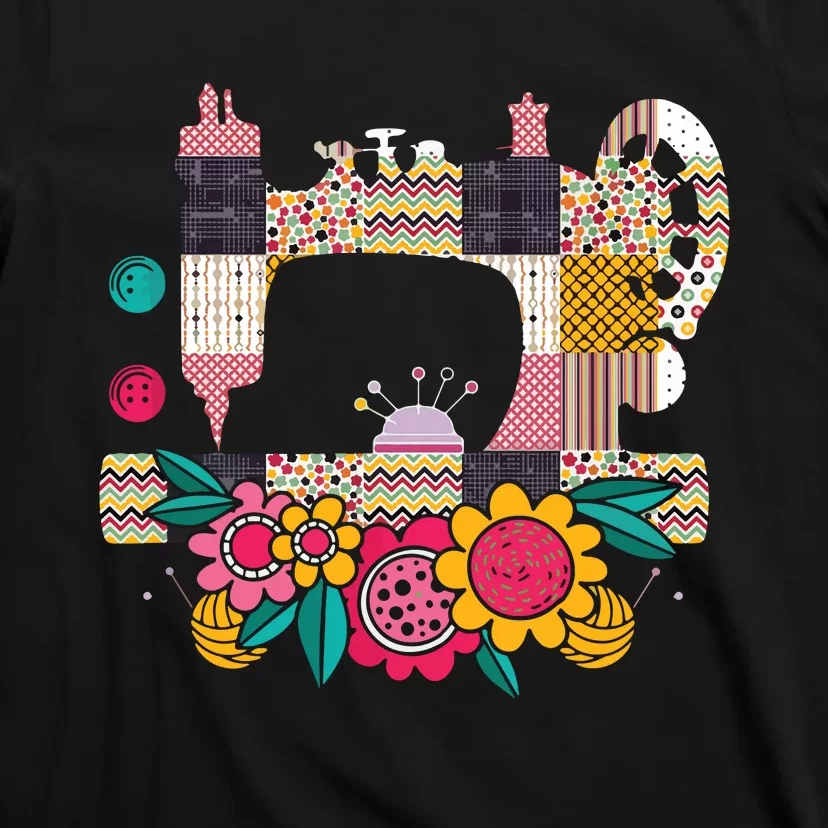 Floral Sewing Machine Flower Seamstress Sewing Machine T-Shirt