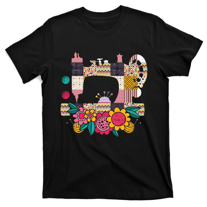 Floral Sewing Machine Flower Seamstress Sewing Machine T-Shirt