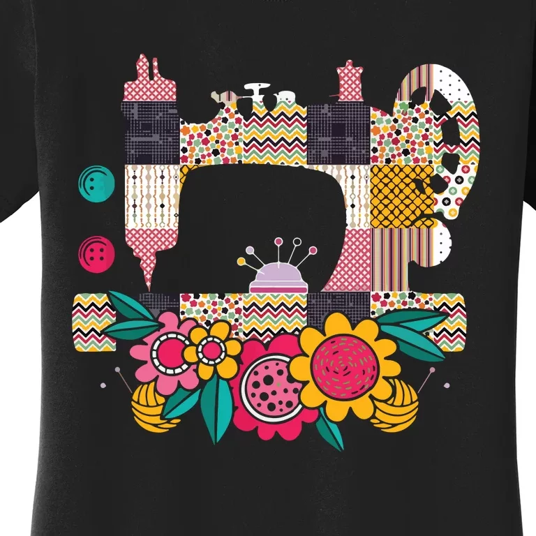 Floral Sewing Machine Flower Seamstress Sewing Machine Women's T-Shirt