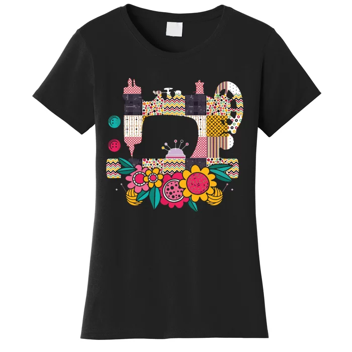 Floral Sewing Machine Flower Seamstress Sewing Machine Women's T-Shirt