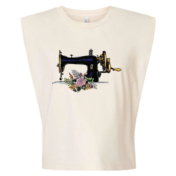 Flower Sewing Machine Funny Quilting Lover Gift Garment-Dyed Women's Muscle Tee