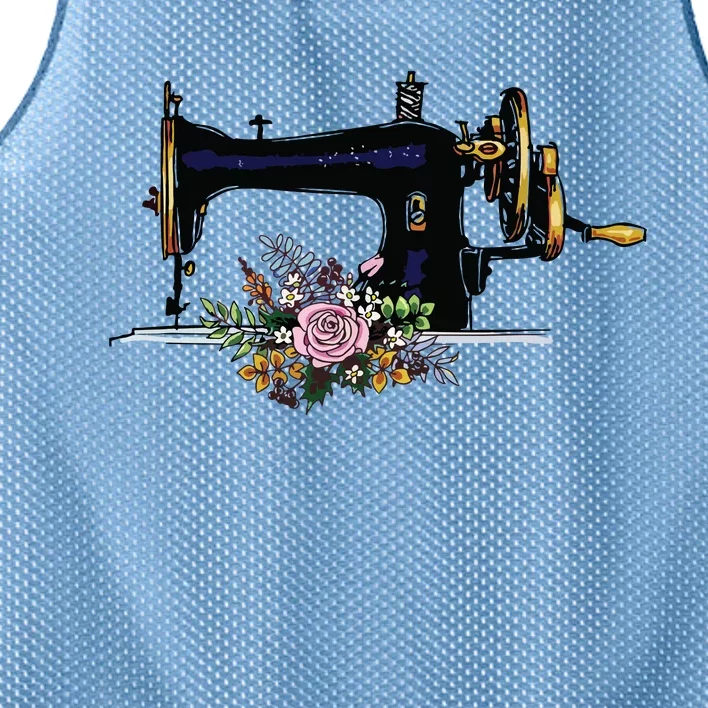 Flower Sewing Machine Funny Quilting Lover Gift Mesh Reversible Basketball Jersey Tank