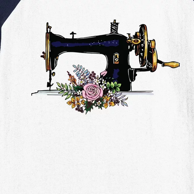 Flower Sewing Machine Funny Quilting Lover Gift Baseball Sleeve Shirt