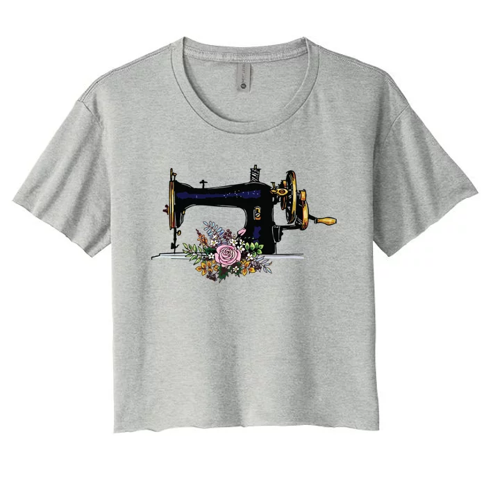 Flower Sewing Machine Funny Quilting Lover Gift Women's Crop Top Tee