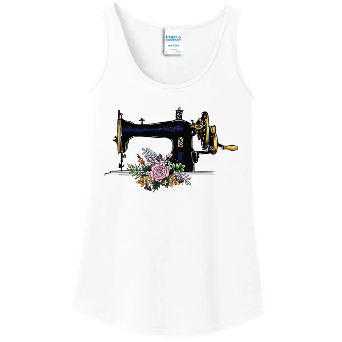 Flower Sewing Machine Funny Quilting Lover Gift Ladies Essential Tank