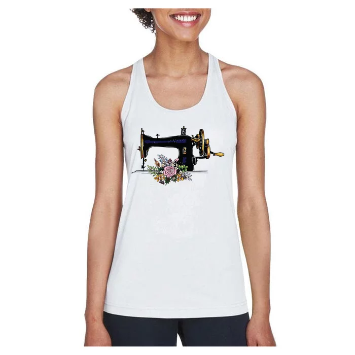 Flower Sewing Machine Funny Quilting Lover Gift Women's Racerback Tank