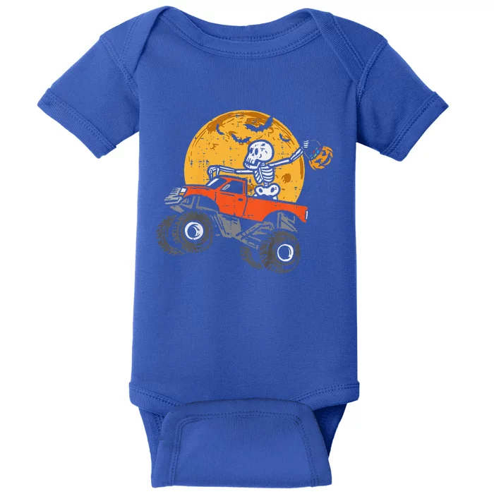 Funny Skeleton Monster Truck Moon Candy Halloween Baby Bodysuit