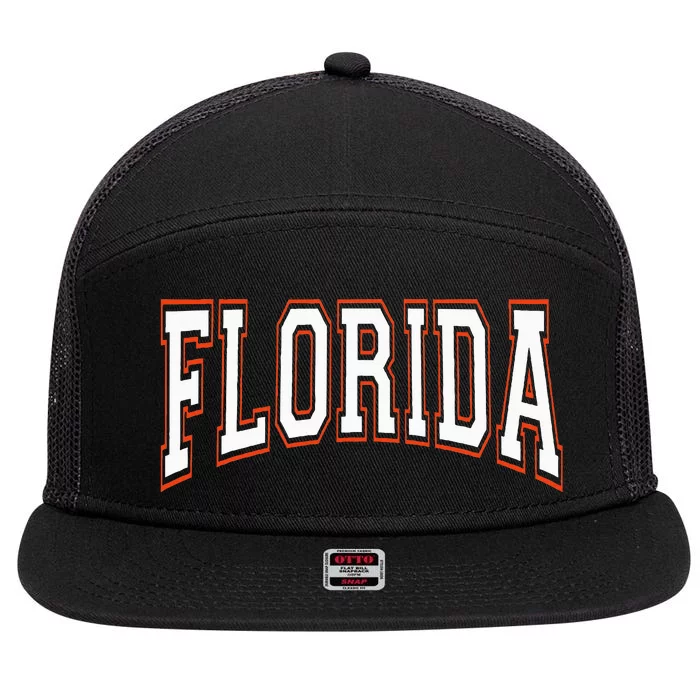 Florida State Map Typography Design 7 Panel Mesh Trucker Snapback Hat