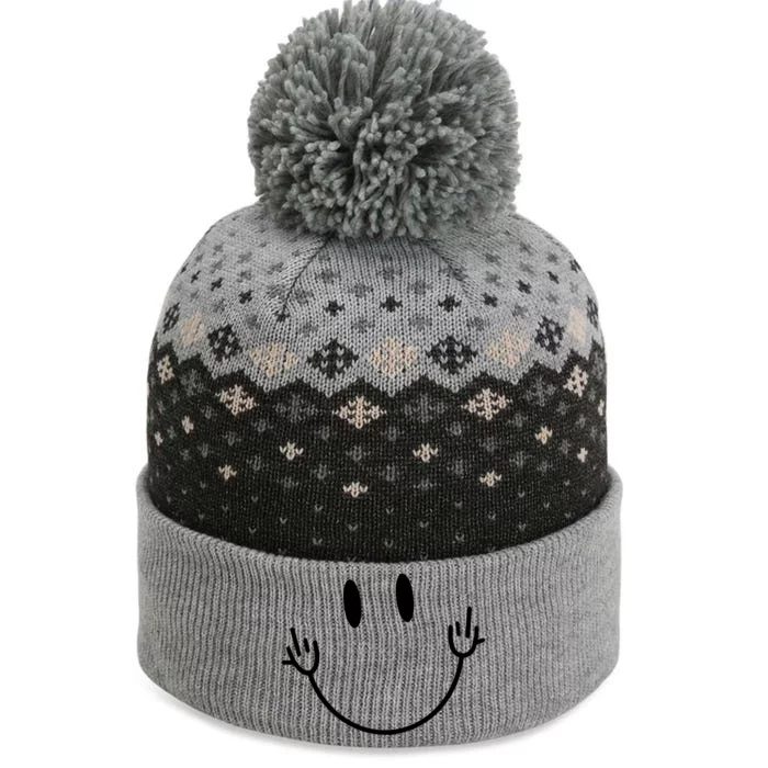 Funny Smiley Middle Finger Smile Face The Baniff Cuffed Pom Beanie