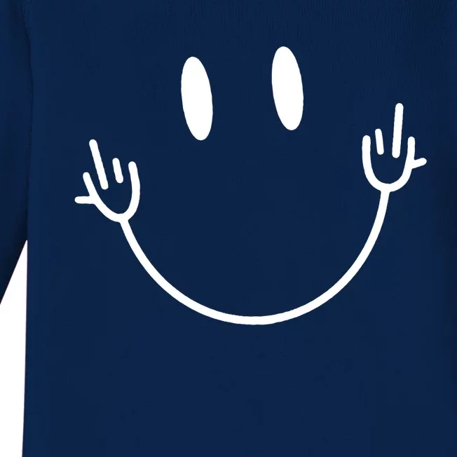 Funny Smiley Middle Finger Smile Face Baby Long Sleeve Bodysuit