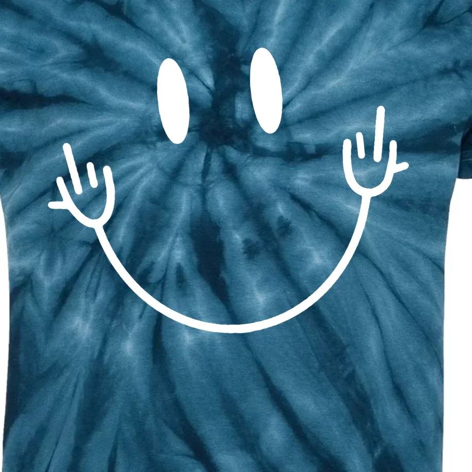 Funny Smiley Middle Finger Smile Face Kids Tie-Dye T-Shirt