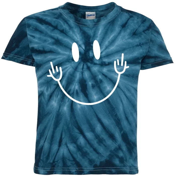 Funny Smiley Middle Finger Smile Face Kids Tie-Dye T-Shirt