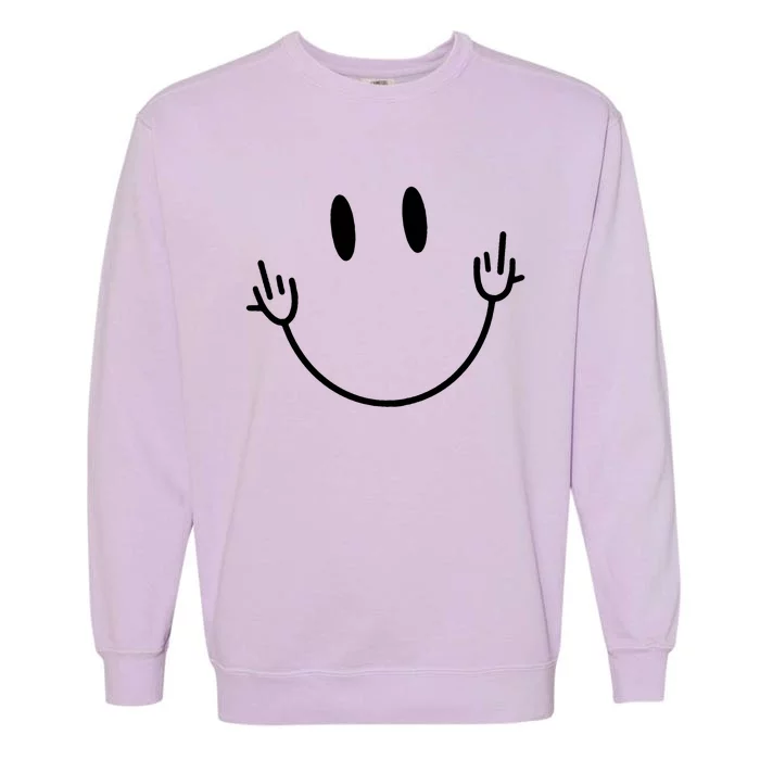 Funny Smiley Middle Finger Smile Face Garment-Dyed Sweatshirt