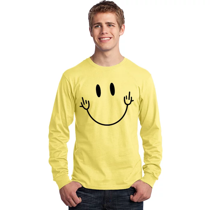 Funny Smiley Middle Finger Smile Face Long Sleeve Shirt