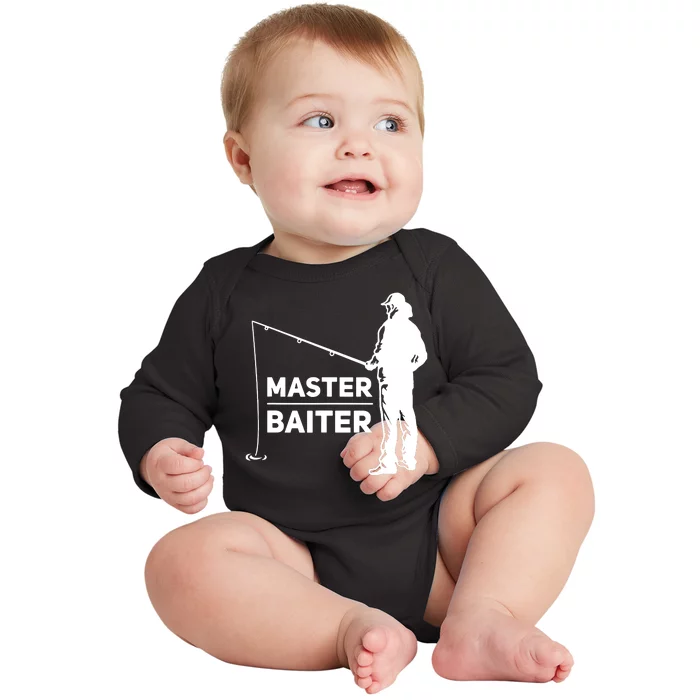 Funny Saying Master Baiter Fishing Fishermen Baby Long Sleeve Bodysuit