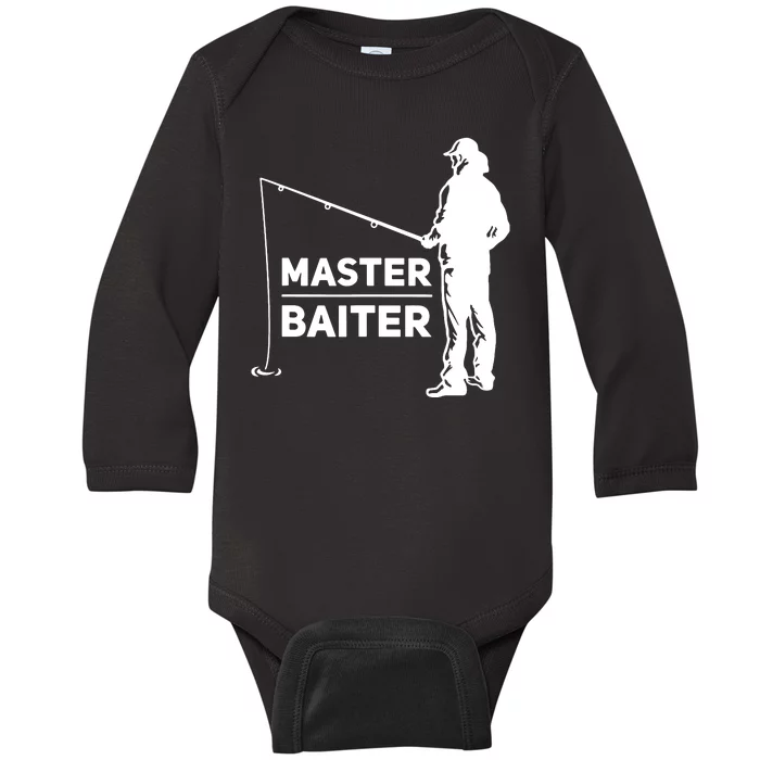 Funny Saying Master Baiter Fishing Fishermen Baby Long Sleeve Bodysuit