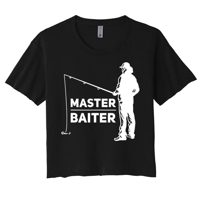 Funny Saying Master Baiter Fishing Fishermen Women's Crop Top Tee