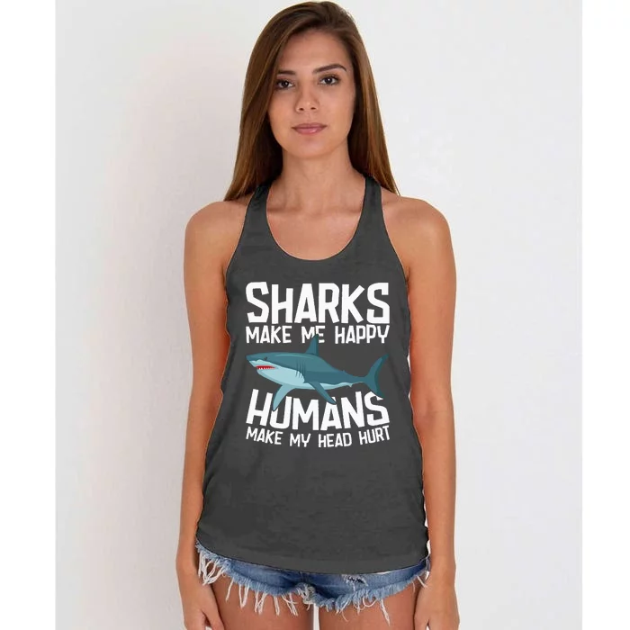 Funny Sharks Make Me Happy Marine Biology Shark Women's Knotted Racerback Tank