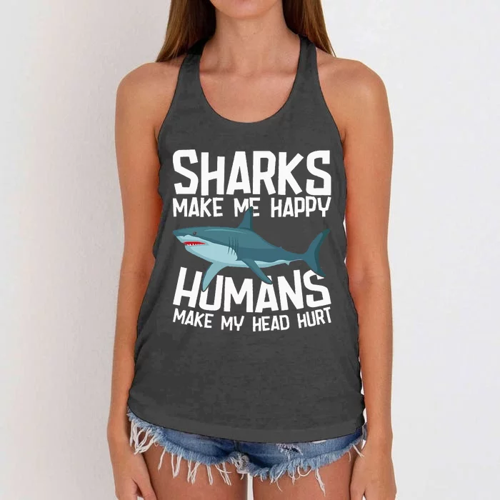 Funny Sharks Make Me Happy Marine Biology Shark Women's Knotted Racerback Tank