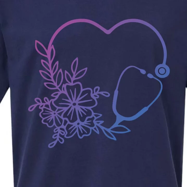 Floral Stethoscope Medical Instruts Health Workers Gift Sueded Cloud Jersey T-Shirt