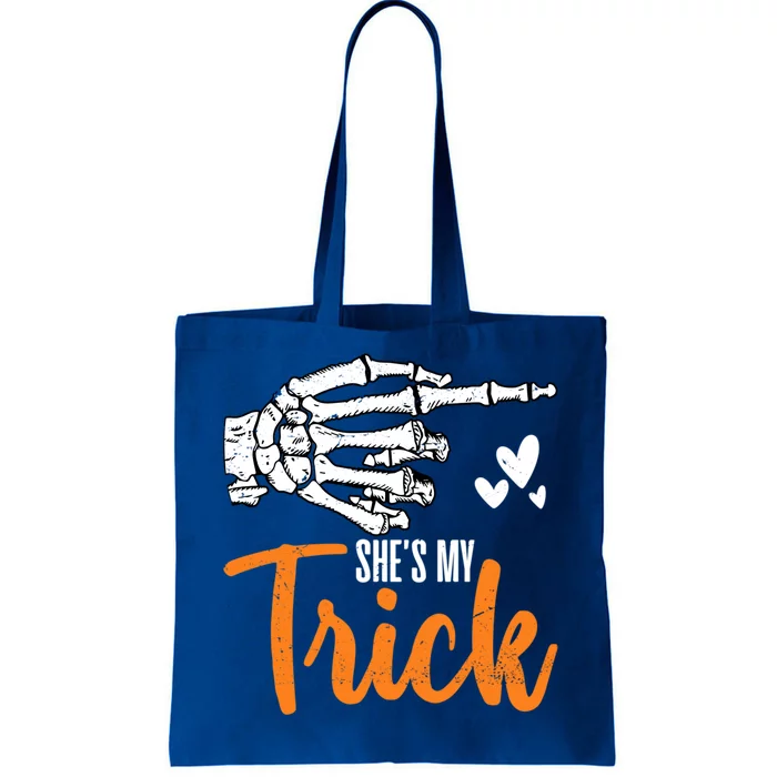 Funny Shes My Trick Skeleton Matching Couples Halloween Day Gift Tote Bag