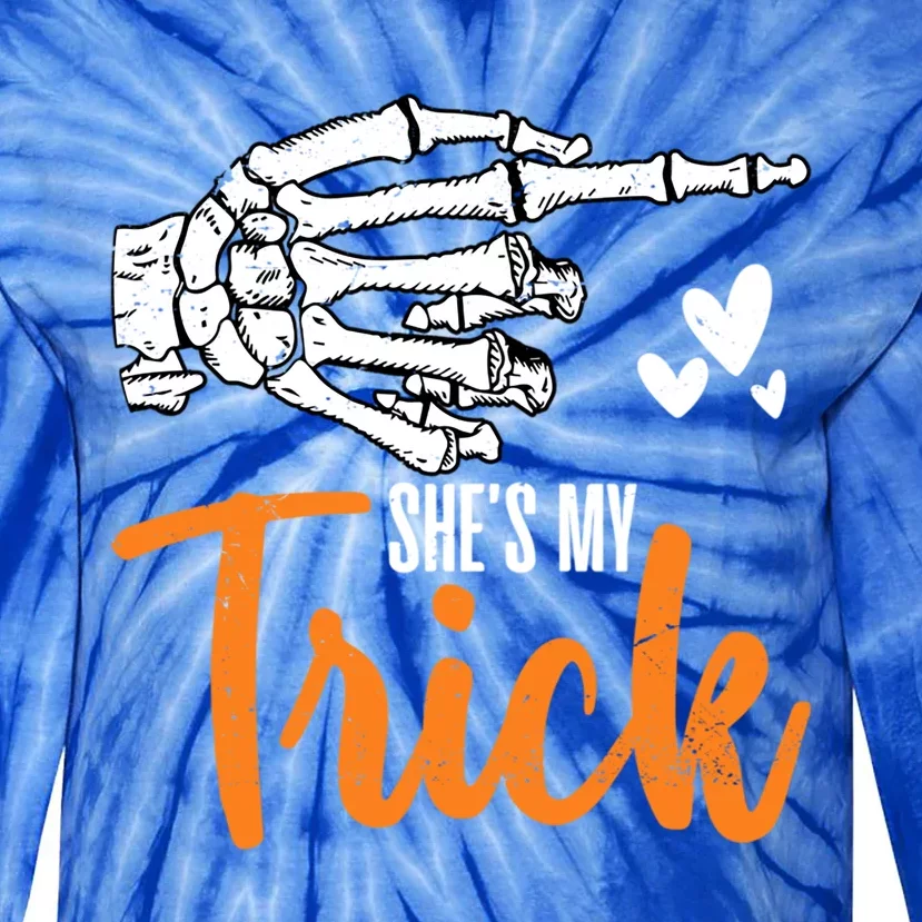 Funny Shes My Trick Skeleton Matching Couples Halloween Day Gift Tie-Dye Long Sleeve Shirt